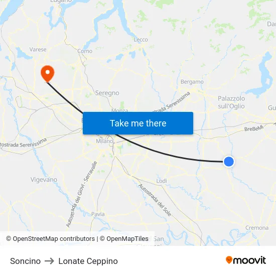 Soncino to Lonate Ceppino map