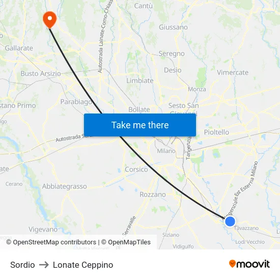 Sordio to Lonate Ceppino map