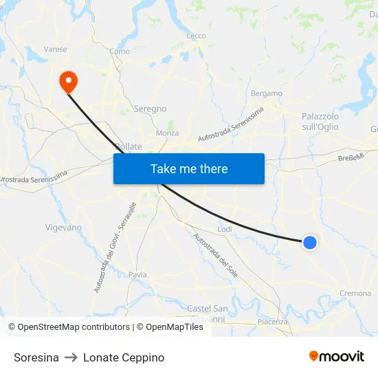 Soresina to Lonate Ceppino map