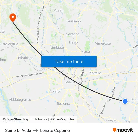 Spino D' Adda to Lonate Ceppino map