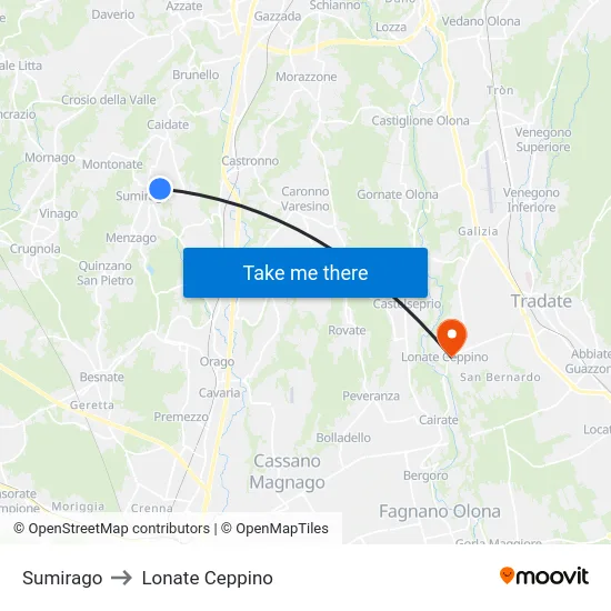 Sumirago to Lonate Ceppino map