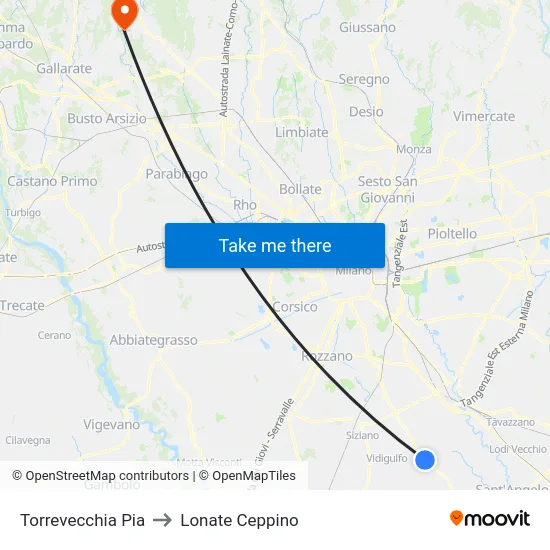 Torrevecchia Pia to Lonate Ceppino map