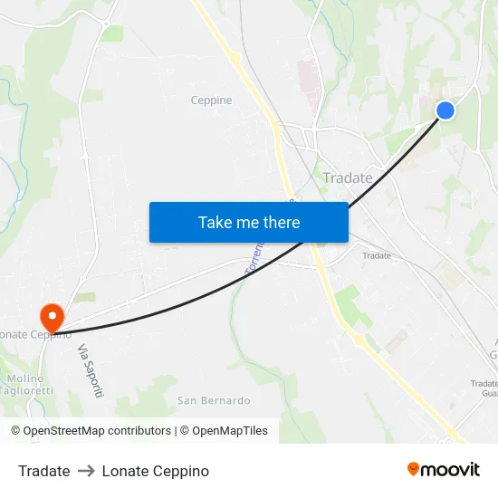 Tradate to Lonate Ceppino map