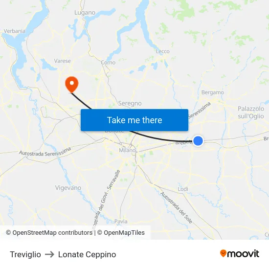 Treviglio to Lonate Ceppino map