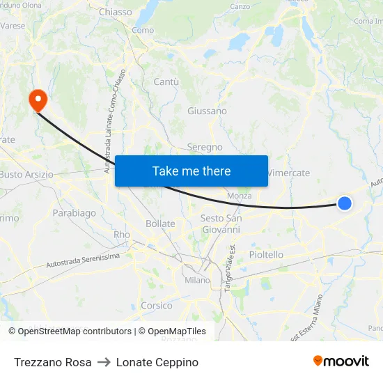 Trezzano Rosa to Lonate Ceppino map