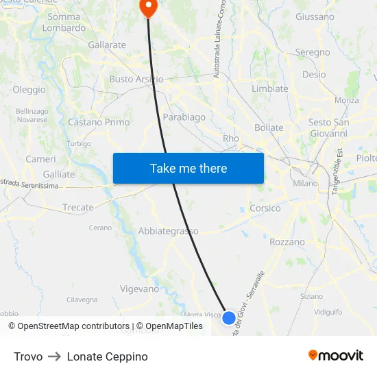 Trovo to Lonate Ceppino map