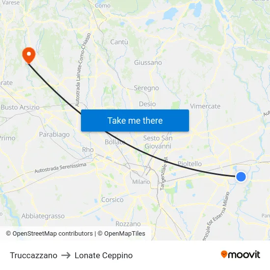 Truccazzano to Lonate Ceppino map