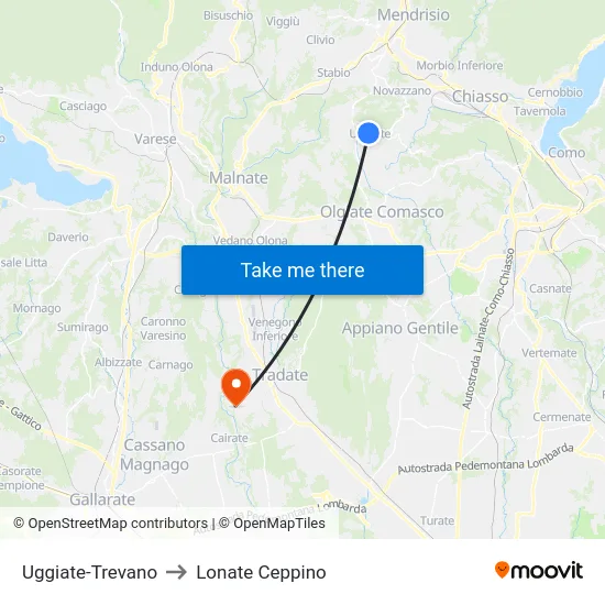 Uggiate-Trevano to Lonate Ceppino map