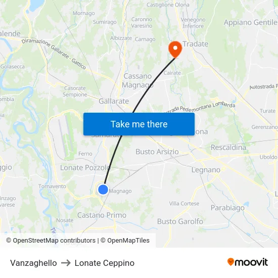Vanzaghello to Lonate Ceppino map