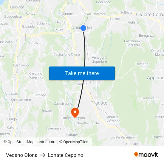 Vedano Olona to Lonate Ceppino map