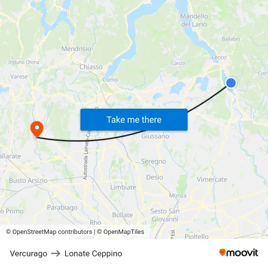 Vercurago to Lonate Ceppino map