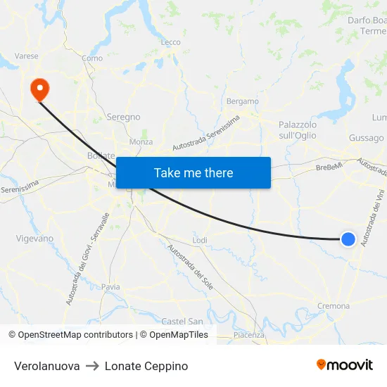 Verolanuova to Lonate Ceppino map