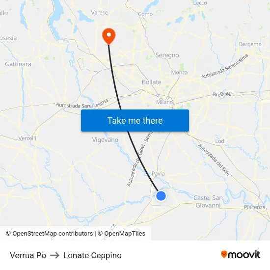 Verrua Po to Lonate Ceppino map