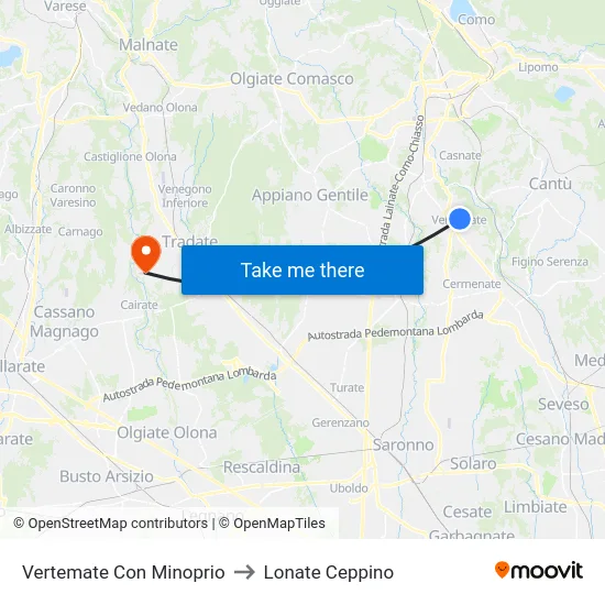 Vertemate Con Minoprio to Lonate Ceppino map