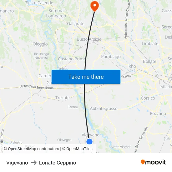 Vigevano to Lonate Ceppino map