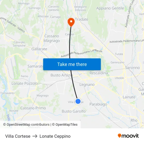 Villa Cortese to Lonate Ceppino map