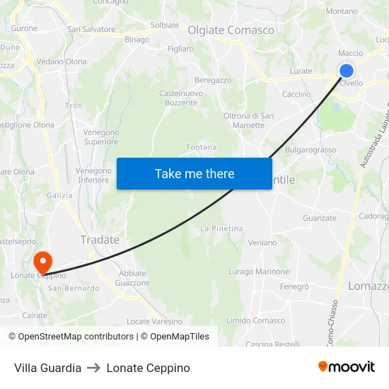 Villa Guardia to Lonate Ceppino map