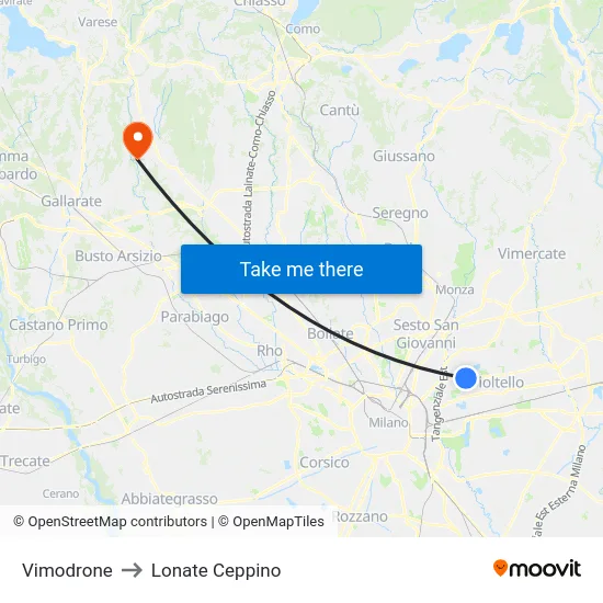 Vimodrone to Lonate Ceppino map