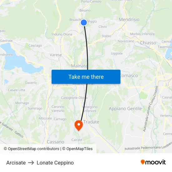 Arcisate to Lonate Ceppino map