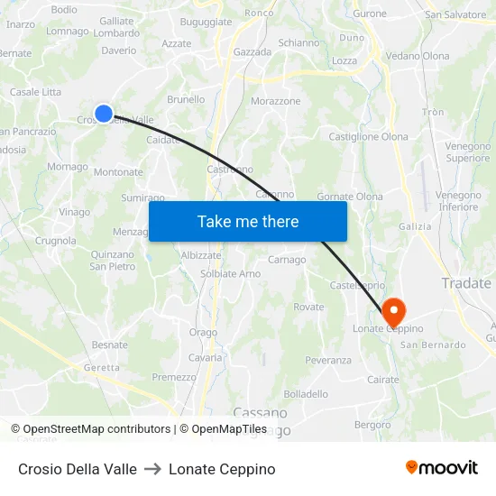 Crosio Della Valle to Lonate Ceppino map