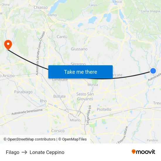 Filago to Lonate Ceppino map