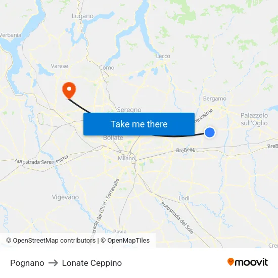 Pognano to Lonate Ceppino map