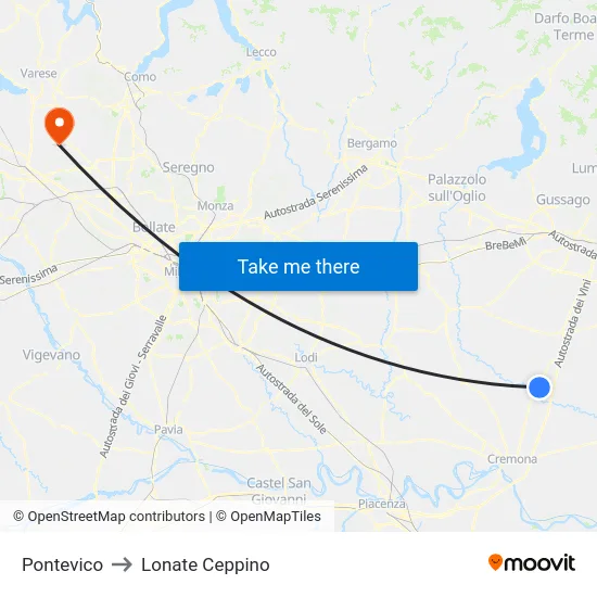 Pontevico to Lonate Ceppino map