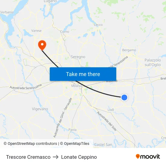 Trescore Cremasco to Lonate Ceppino map