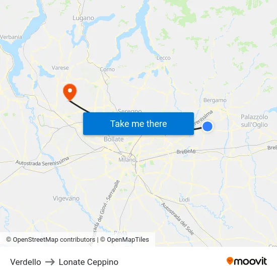 Verdello to Lonate Ceppino map