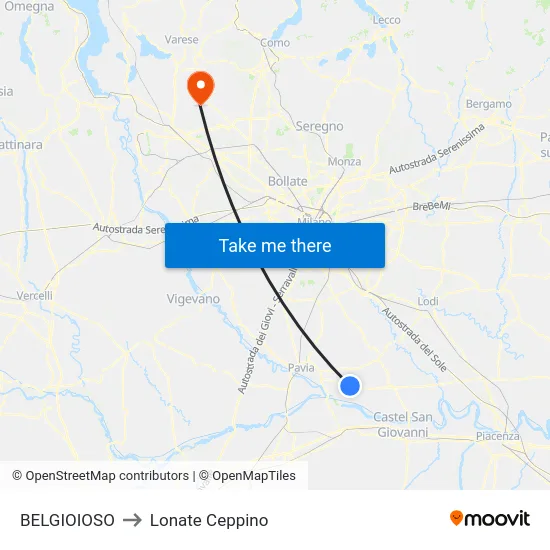 BELGIOIOSO to Lonate Ceppino map