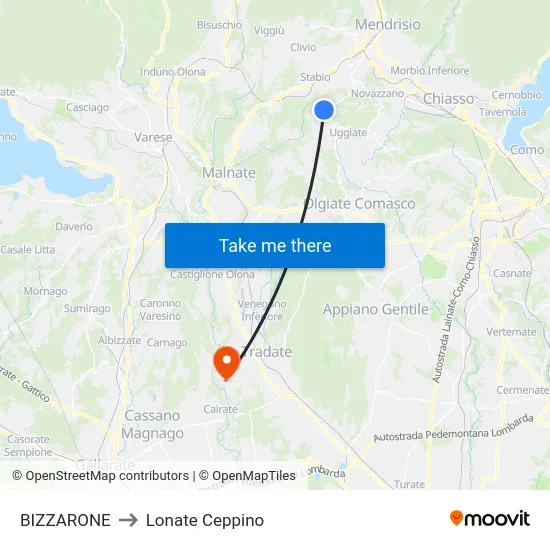 BIZZARONE to Lonate Ceppino map