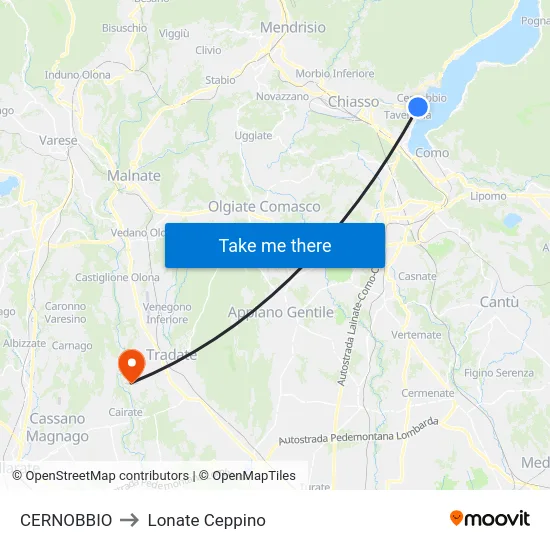 CERNOBBIO to Lonate Ceppino map