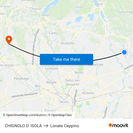 CHIGNOLO D' ISOLA to Lonate Ceppino map