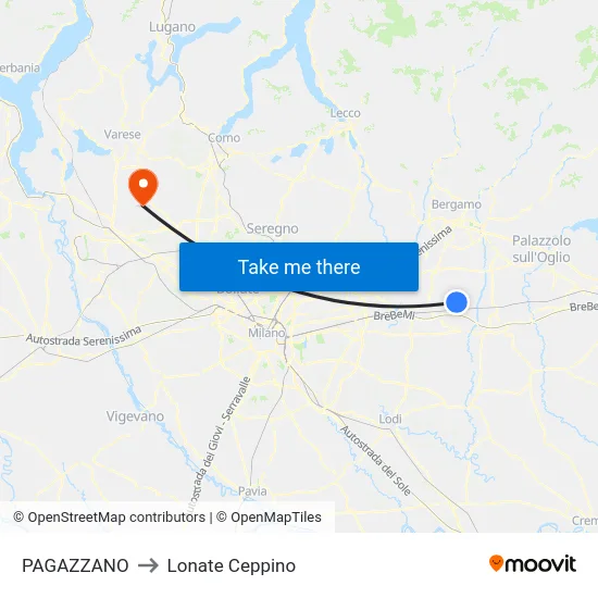PAGAZZANO to Lonate Ceppino map