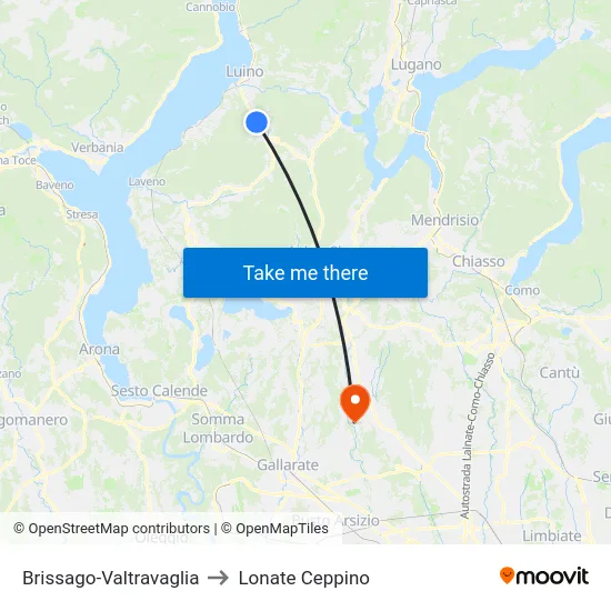 Brissago-Valtravaglia to Lonate Ceppino map