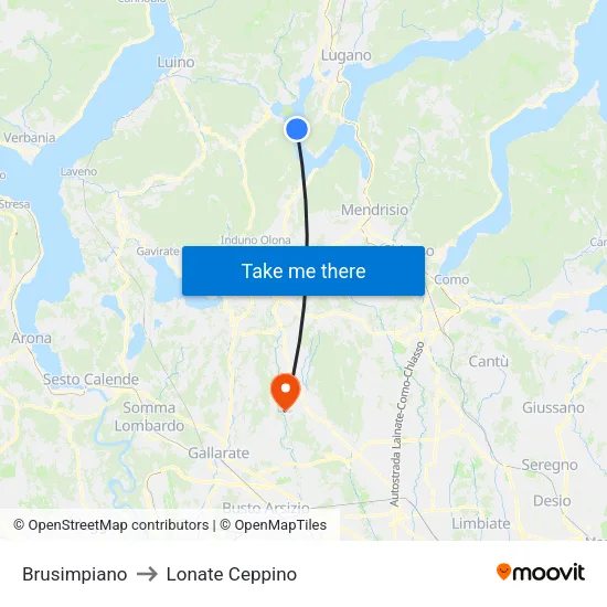 Brusimpiano to Lonate Ceppino map