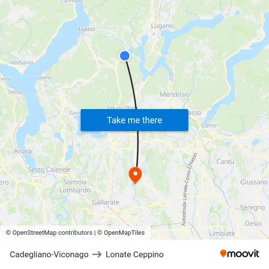 Cadegliano-Viconago to Lonate Ceppino map