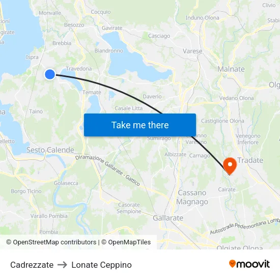 Cadrezzate to Lonate Ceppino map