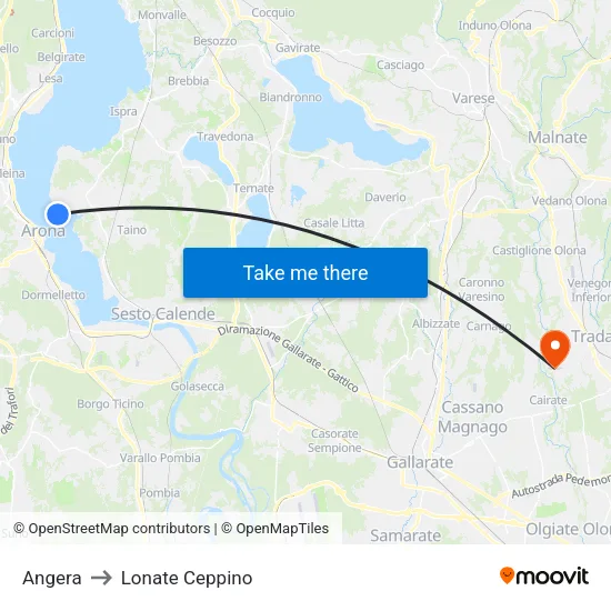 Angera to Lonate Ceppino map