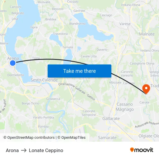 Arona to Lonate Ceppino map