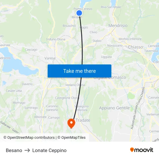 Besano to Lonate Ceppino map