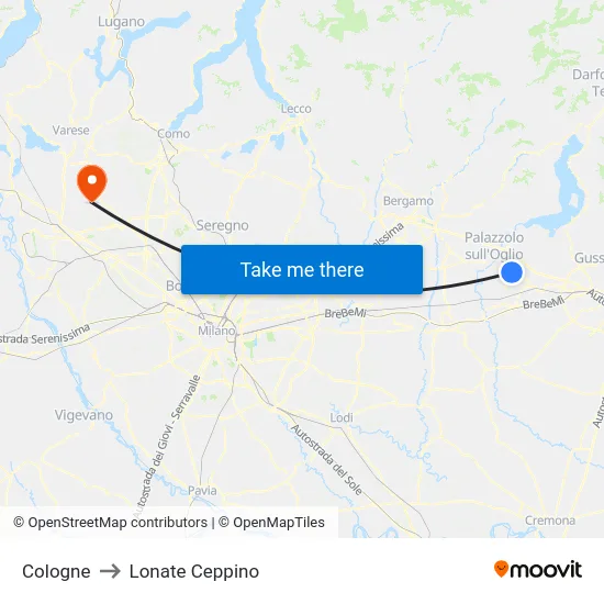 Cologne to Lonate Ceppino map