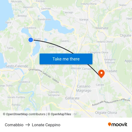 Comabbio to Lonate Ceppino map