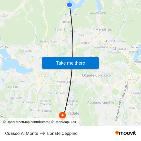 Cuasso Al Monte to Lonate Ceppino map