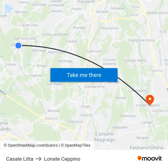 Casale Litta to Lonate Ceppino map