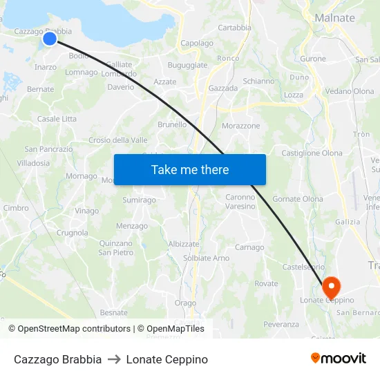 Cazzago Brabbia to Lonate Ceppino map