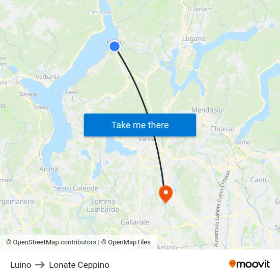 Luino to Lonate Ceppino map
