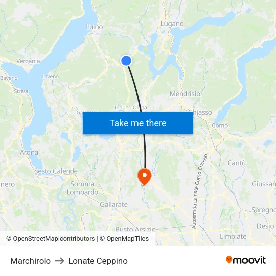 Marchirolo to Lonate Ceppino map