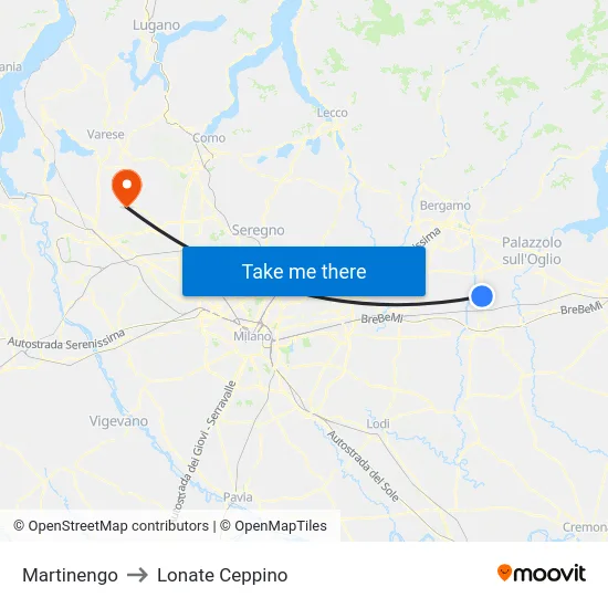 Martinengo to Lonate Ceppino map