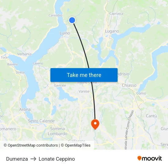 Dumenza to Lonate Ceppino map
